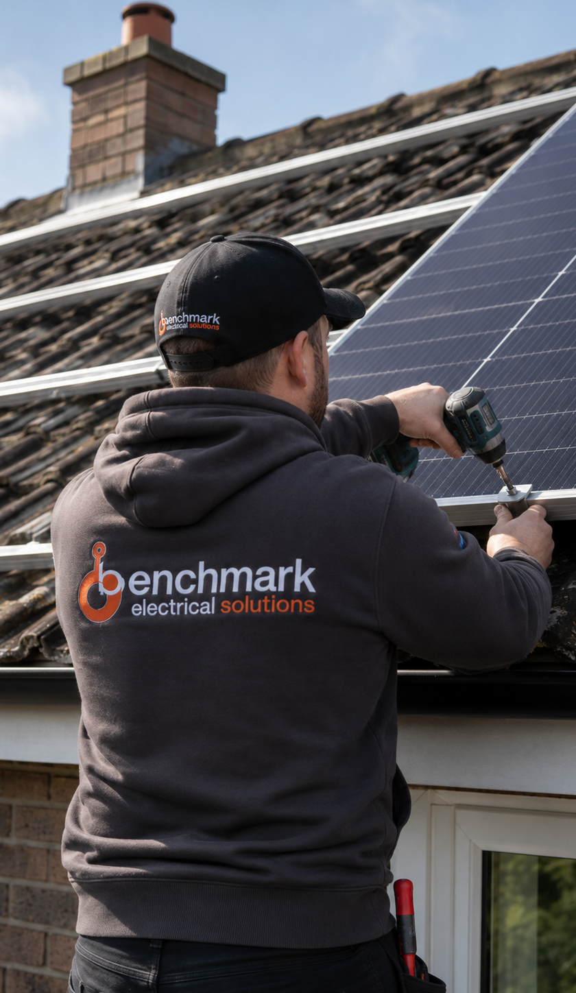 Benchmark Electrical Solutions installer fitting rooftop solar panels